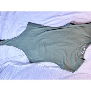 Double Zero Sage Green Ribbed Knit Sleeveless Bodysuit Crew Neck Medium